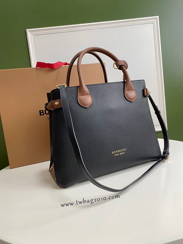 Burberry專門店新款中號黑棕托特包 巴寶莉粒面小牛皮手提肩背女包 yxb1422